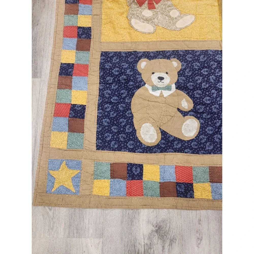VTG Teddy Bear Quilt Wall Hanging/ Lap Hand Stitched Country‎ Farmhouse Folk Art